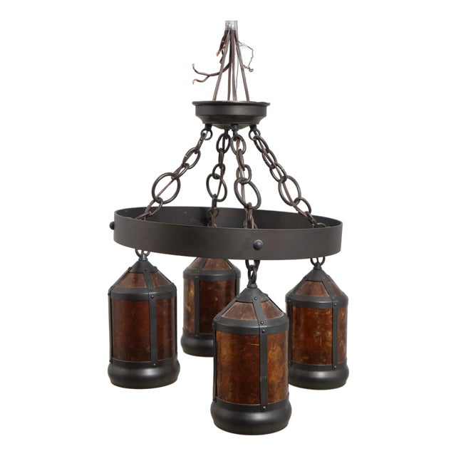 1990s Mica Lamp Co. Arts & Crafts Mission Lantern Chandelier For Sale