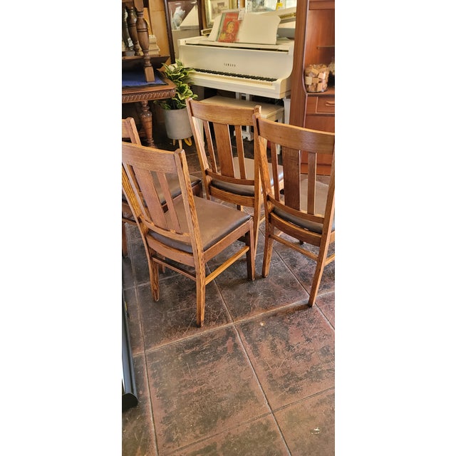Wood Mission Arts & Crafts Set 4 Chairs Oak For Sale - Image 7 of 8