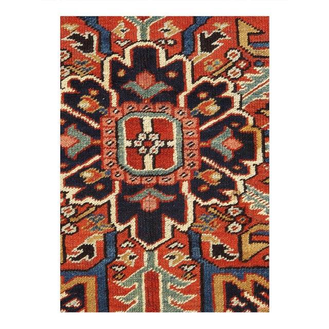 Fine Hand-knotted Heriz Persian Rug is a remarkable piece, aged between 60-80 years, showcasing mesmerizing craftsmanship....