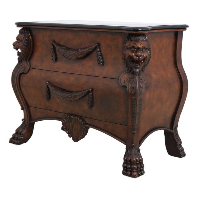 Regency Style Marble Top Lion Head Chest For Sale