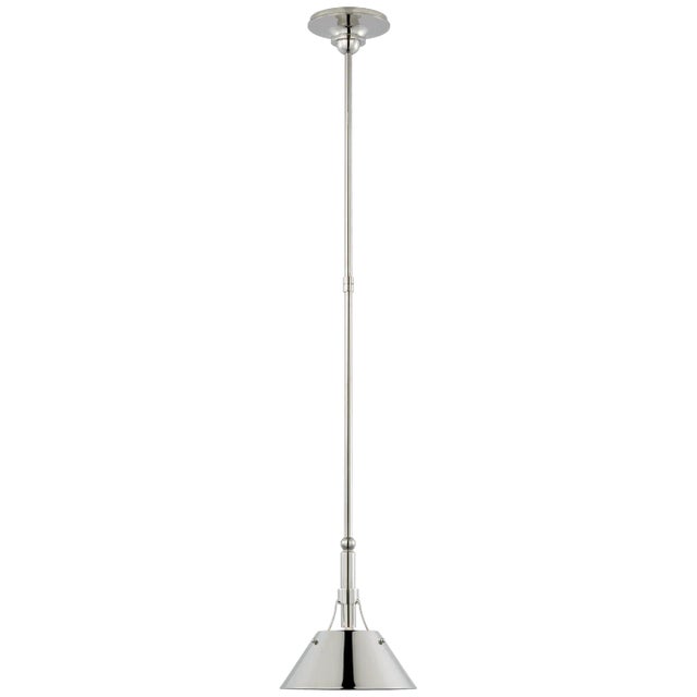 Traditional Thomas O'Brien for Visual Comfort Signature Turlington Small Pendant in Polished Nickel with Polished Nickel Shade For Sale - Image 3 of 3