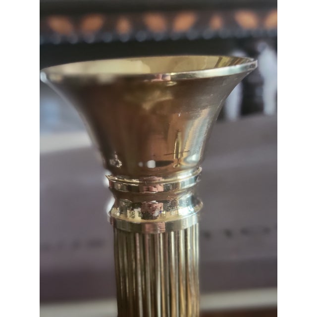 Neoclassical Vintage Polished Brass Candleholder For Sale - Image 3 of 5