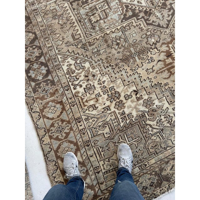 Taupe Vintage Heriz Abrash and Earthy Cool Palette Taupe Rug 9.4 x 12.5 For Sale - Image 8 of 14