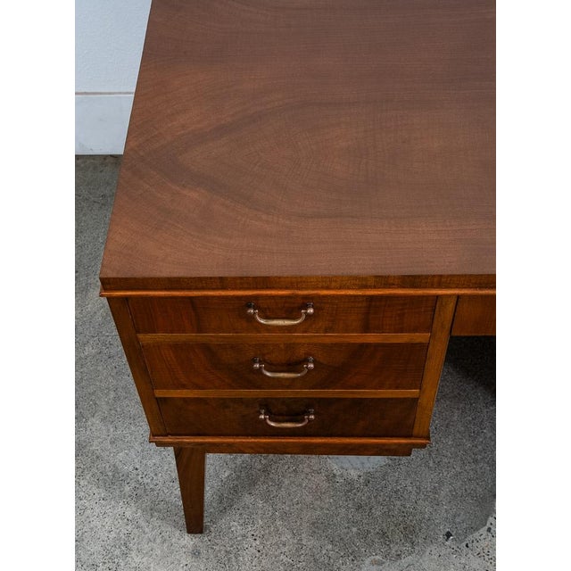 Brown 1960s Mid Century Danish Modern Desk Executive Walnut 7 Drawer Locking Cabinet Wood Nm For Sale - Image 8 of 12