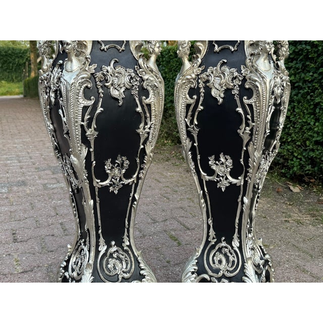 1980 Italian Artisan Baroque Black Silver Pedestals-Pair For Sale - Image 12 of 18