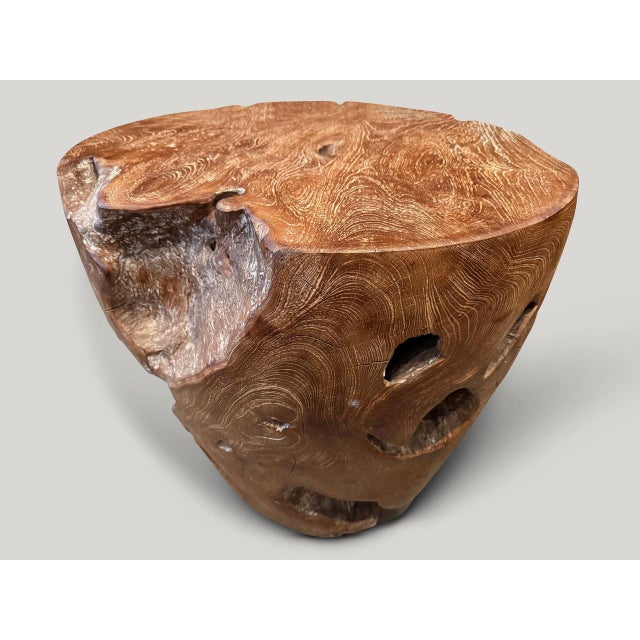 Andrianna Shamaris Organic Cerused Teak Wood Side Table For Sale - Image 4 of 6