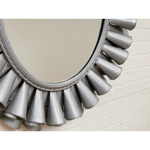 Mid 20th Century Sunburst Silver Metal Oval Mirror For Sale - Image 4 of 7