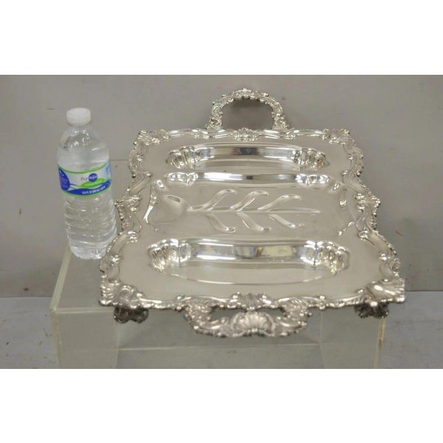 Vintage Meneses Orfebres Victorian Style Silver Plated Meat Cutlery Serving Platter Tray. Item features ornate shell form...