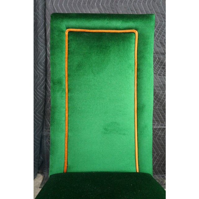 8 Mid 20th Century Hollywood Regency Green Velvet Parsons Style Dining Chairs After Milo Baughman For Sale - Image 17 of 18