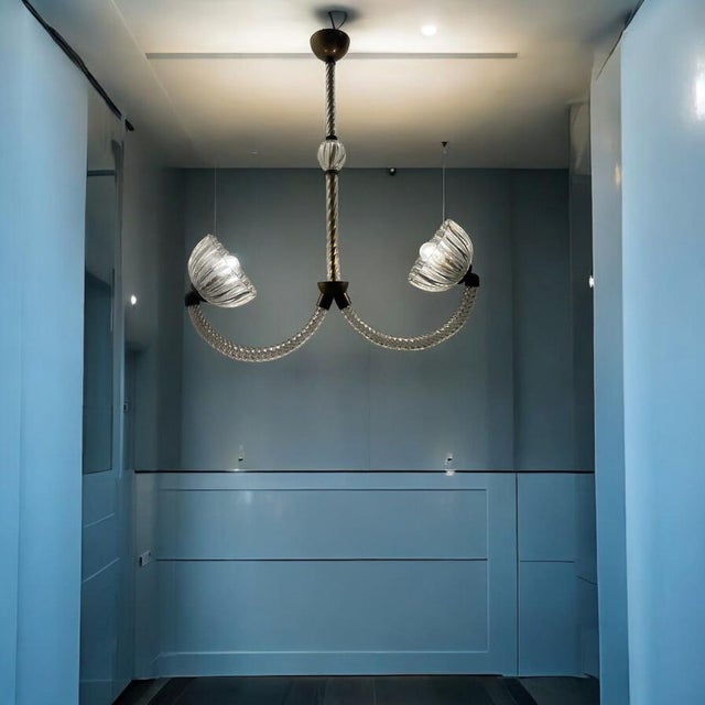 Art Deco Murano Glass Light Pendant by Ercole Barovier for Murano, 1940s For Sale - Image 3 of 18