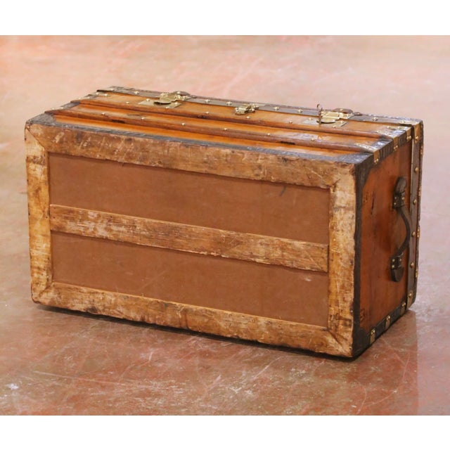19th C. French Parisian Travel Trunk Coffee Table With Brass and Iron Hardware For Sale - Image 16 of 16