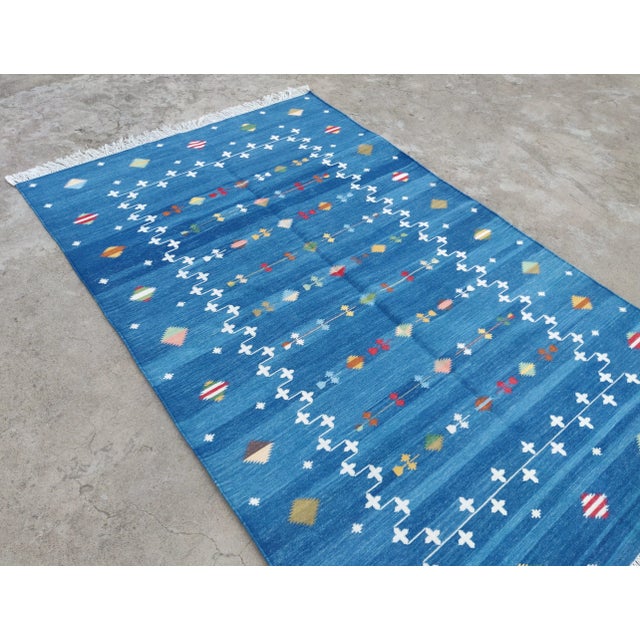Not Yet Made - Made To Order Handmade Cotton Shooting Star Rug, Blue Multi 4'x6' For Sale - Image 5 of 11