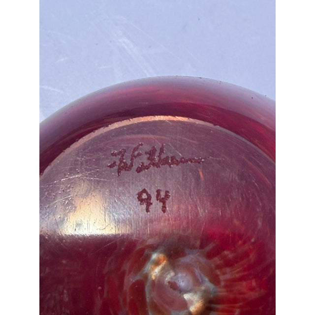 "This is a beautiful, heavy, hand-blown art glass apple paperweight crafted by the renowned Blenko Glass Company of...