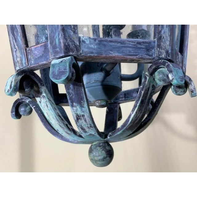 Large Handcrafted Solid Brass Hanging Lantern For Sale - Image 11 of 12