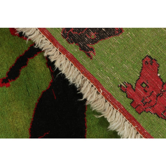 Vintage Afghan Rug, Green With Red and Black Horse Pictorials - Rug & Kilim For Sale - Image 9 of 9