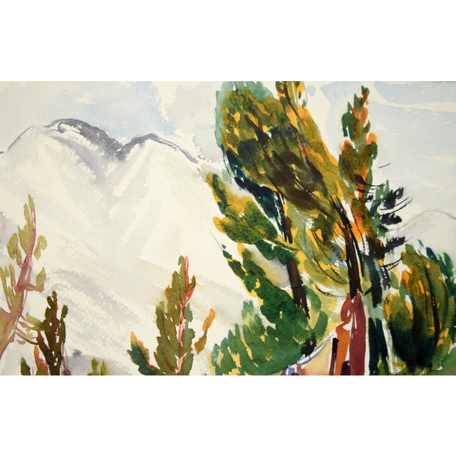 1950s Staking a Tent, Modernist Landscape in Watercolor on Paper by Lucile Marie Johnston For Sale - Image 5 of 8
