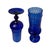 This pair of cobalt blue apothecary jars by Carlo Moretti feature elongated ribbed bowls with a spherical accent in its...