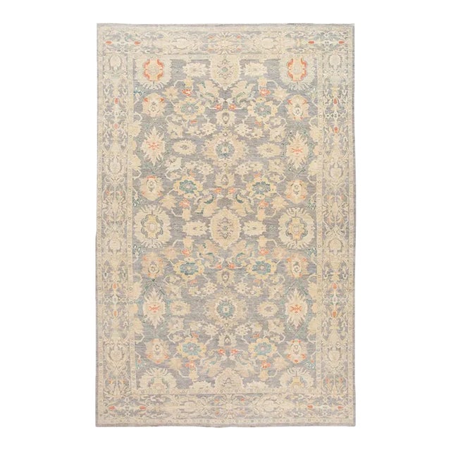 2010s Handmade Gray Sultanabad Wool Rug Oversize Floral All-Over Design For Sale
