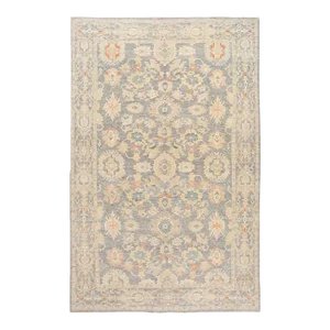 2010s Handmade Gray Sultanabad Wool Rug Oversize Floral All-Over Design