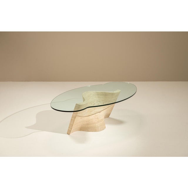 Glass Vintage Sculptural Travertine Coffee Table with Glass Top, Italy, 1970s For Sale - Image 7 of 14