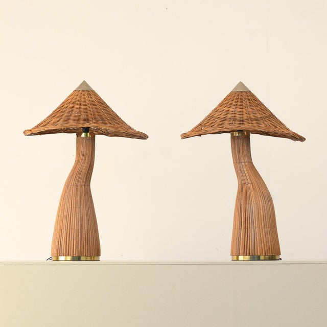 Pair of Shroom Rattan Table Lamps For Sale - Image 6 of 6