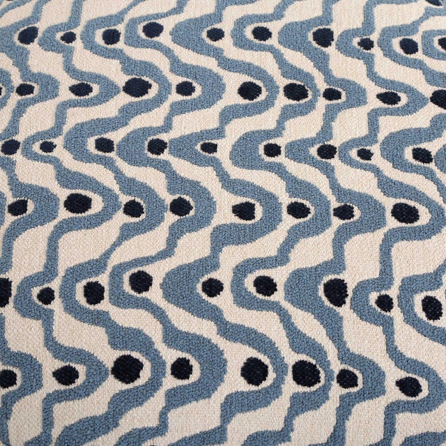 Kenneth Ludwig Chicago Cas Blue Fabric Ottoman For Sale - Image 4 of 4