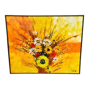 Mid Century Modern Oil on Canvas Floral Painting by Adams