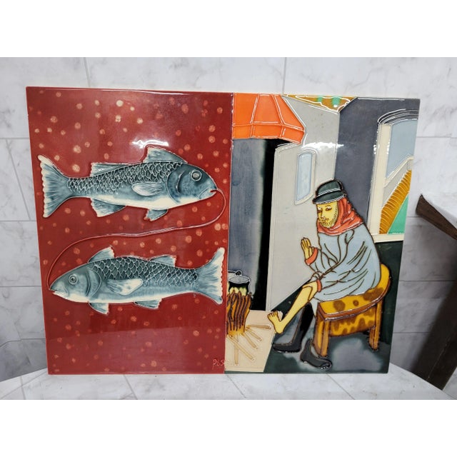 Vintage Ceramic Art Tile Pisces Horoscope Zodiac Sign, Large For Sale - Image 4 of 11