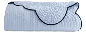 Kassatex x Chairish Quilted Scallop Queen Coverlet, Blue/Navy