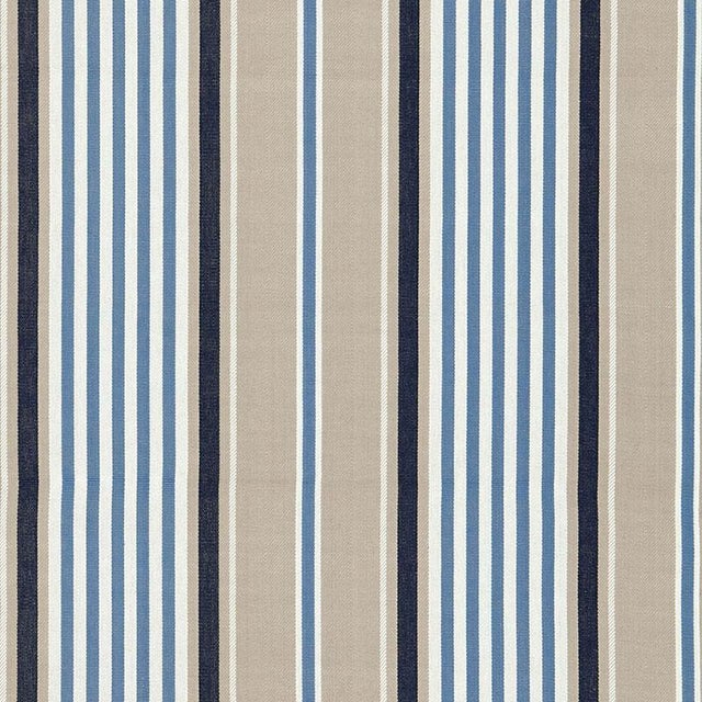 Sample - Schumacher Minzer Cotton Stripe Fabric in Indigo For Sale
