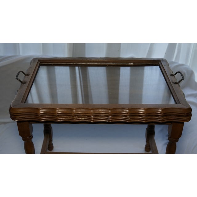 1950s Tea for Two - Walnut Tea Table With Tray, Vintage Traditional American For Sale - Image 5 of 12