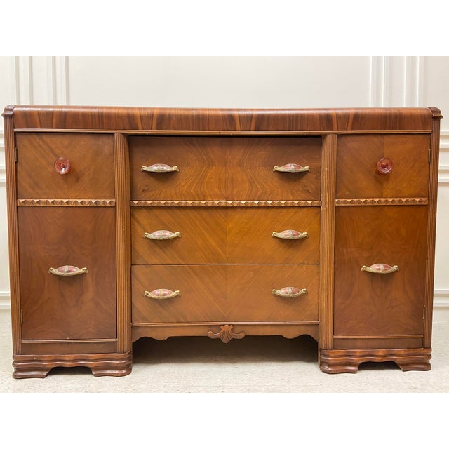 Art Deco Waterfall Walnut and Bakelite Buffet Server Sideboard Chairish