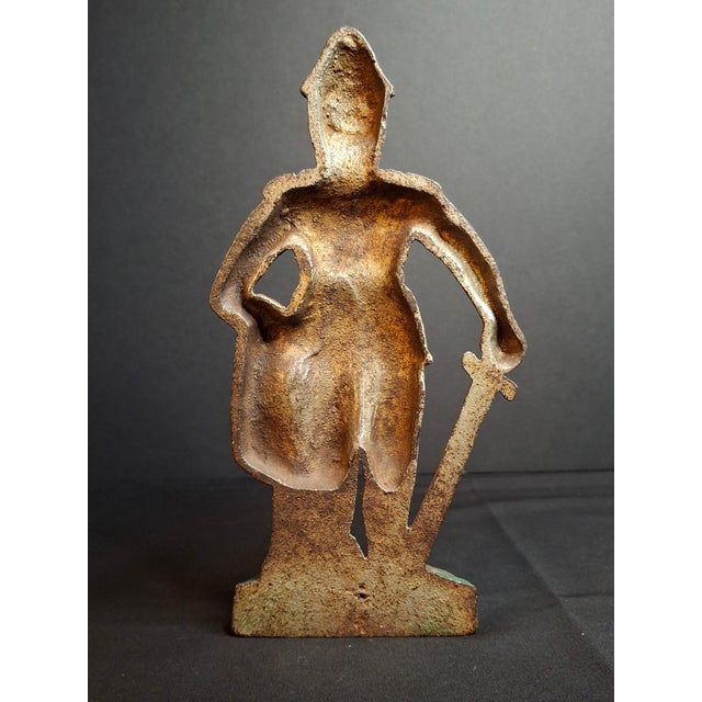 Antique Cast Iron Knight in Armor Doorstop Gold Red Paint 9" Figural Sentry For Sale - Image 12 of 14