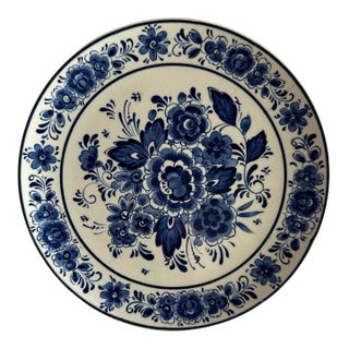 Vintage 1900s Blue & White Royal Delfts Blauw Handwerk Wall Decor Plate For Sale