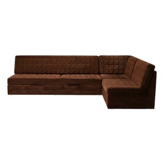 Mid-Century Modern Modular Sofa in Brown Velvet, 1970, Set of 3 For Sale