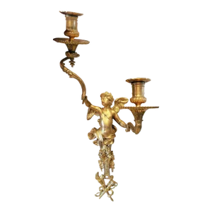 C1820 XL Antique Russian Imperial World Exhibition Gilt Dore Bronze "Winged Angel" Wall Sconce - Louis XVI