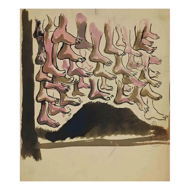 Mino Maccari, Feet, Original Watercolor and Ink, Mid-20th Century For Sale