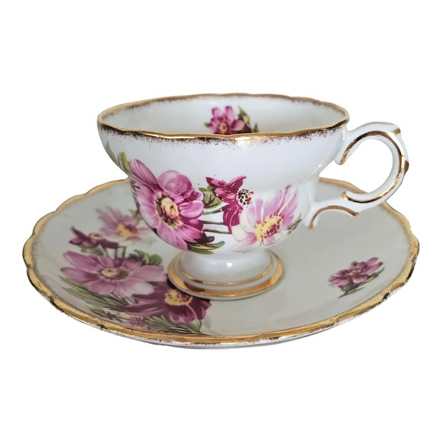 Rosina Tea Cup and Saucer Set Adorable Daisies Circa 1948-1952 For Sale