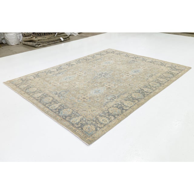 2020s Modern Transitional Tabriz Style Hand-Knotted Wool & Silk Area Rug in Beige For Sale - Image 5 of 11