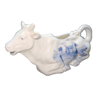 Vintage GerBlue and White Ceramic Cow Creamer - For Sale