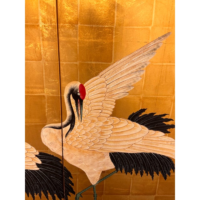 Late 20th Century Chinese Two-Panel Screen With Cranes For Sale - Image 9 of 11