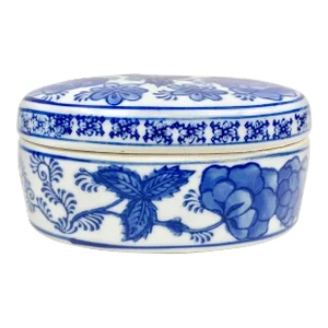 Vintage Oval Blue and White Chinoiserie Box