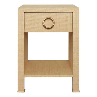 Matthew Izzo Home Malcolm Natural Grasscloth One Drawer Side Table For Sale