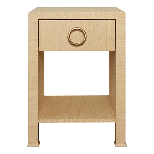 Matthew Izzo Home Malcolm Natural Grasscloth One Drawer Side Table For Sale