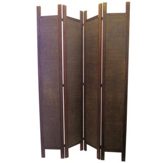 Four-Panel Woven Rattan Screen / Divider For Sale