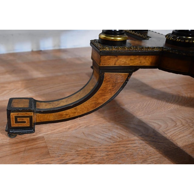 19th Antique Victorian Oval Center Table With Burl Wood Walnut Top & Ebonized Accents For Sale - Image 11 of 16