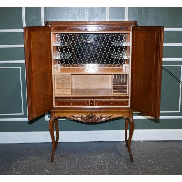 French Walnut Parquetry Bar Cabinet For Sale - Image 4 of 18