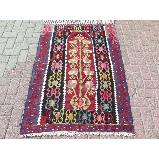 Mid 20th Century Small Floral Style Boho Turkish Handmade Kilim Area Rug For Sale - Image 11 of 11