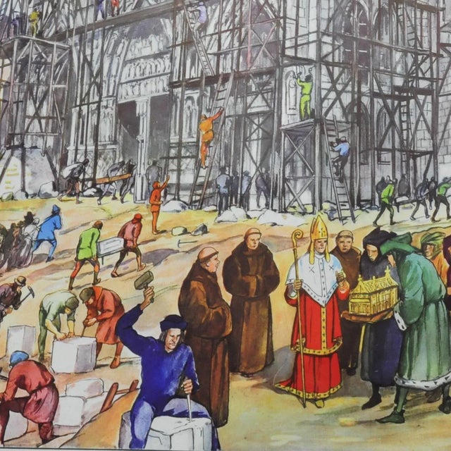 Vintage Historical Construction Gothic Dome Medieval City Historical Site Poster For Sale - Image 4 of 9