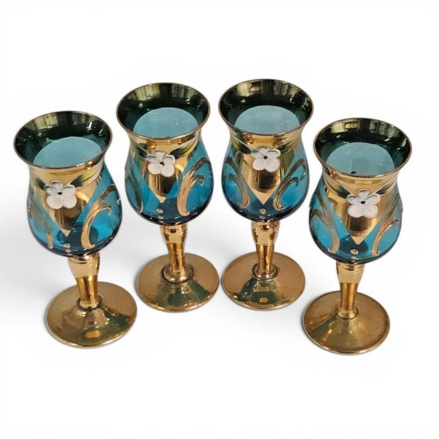 Vintage Venetian Tre Fuochi Turquoise Ombre Art Glass Decanter Set - Set of 5 For Sale - Image 14 of 18
